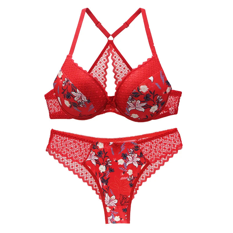 Sexy Y-Line Hollow Out Push-Up Bra Set