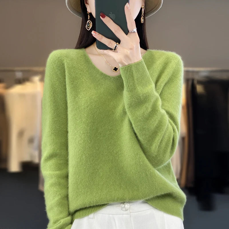 Women’s Merino Wool V-Neck Sweater