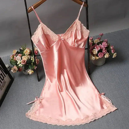 Sexy Lace Patchwork Silk Camisole Nightdress