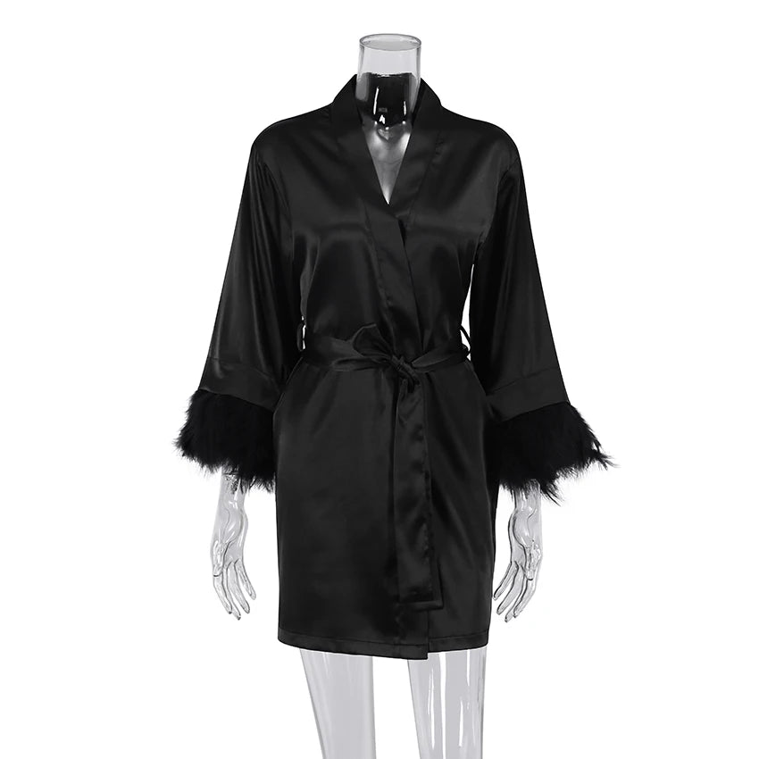White Feather Satin Bridal Robe