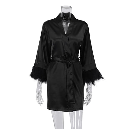 White Feather Satin Bridal Robe