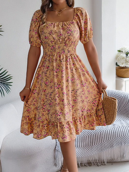 Spring Summer Floral Ruffle Dress