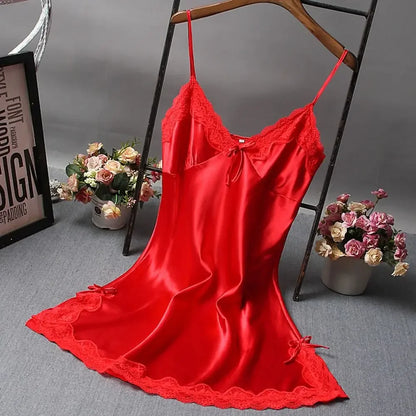Sexy Lace Patchwork Silk Camisole Nightdress