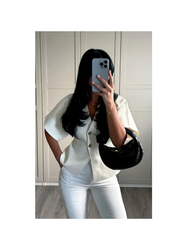 Women Short Sleeve V-neck Vests Top