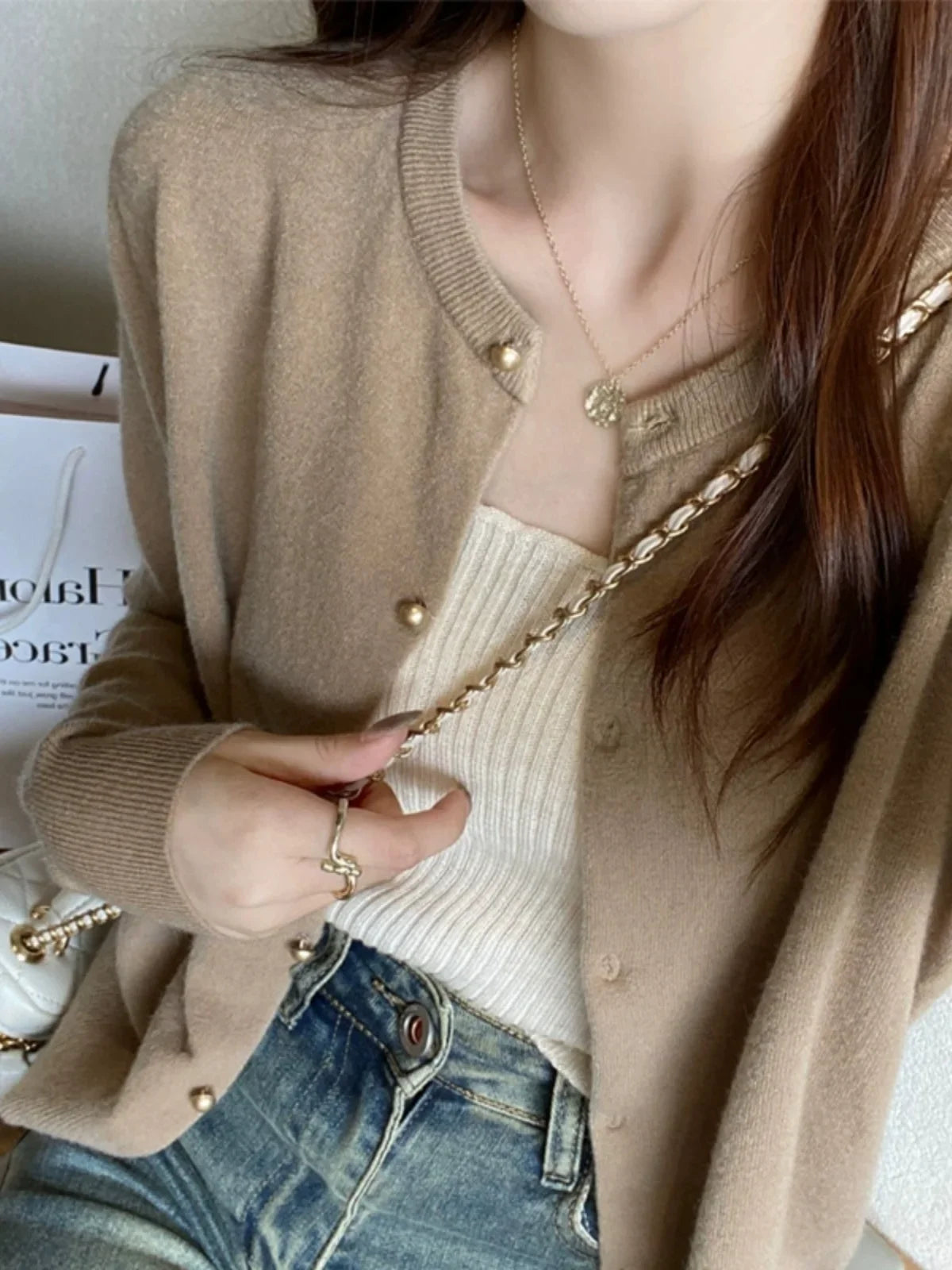 Korean Solid Color Knit Cardigan