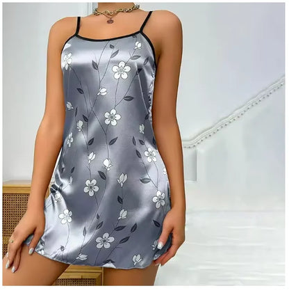 Sexy Black Floral Silk Nightdress