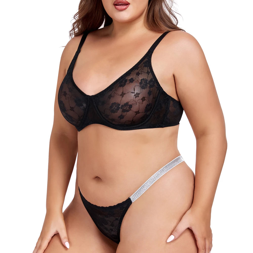 Plus Size Seamless Lace Bra & Brief Set