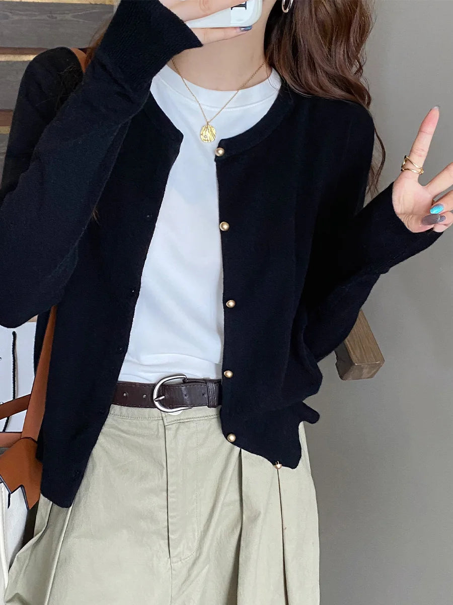 Korean Solid Color Knit Cardigan