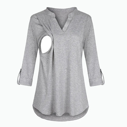 Striped V-Neck Nursing Blouse