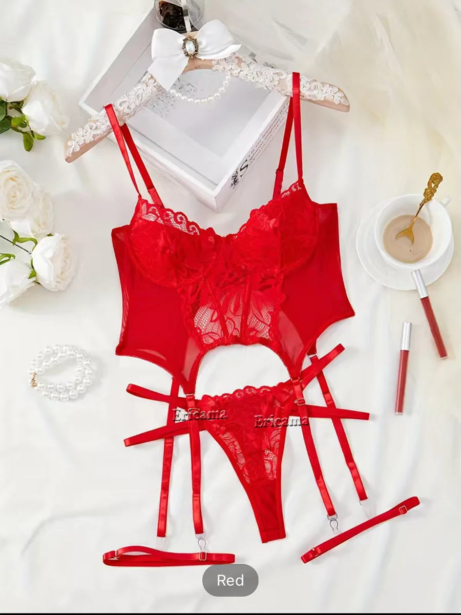Floral Lace Garter & Choker Set