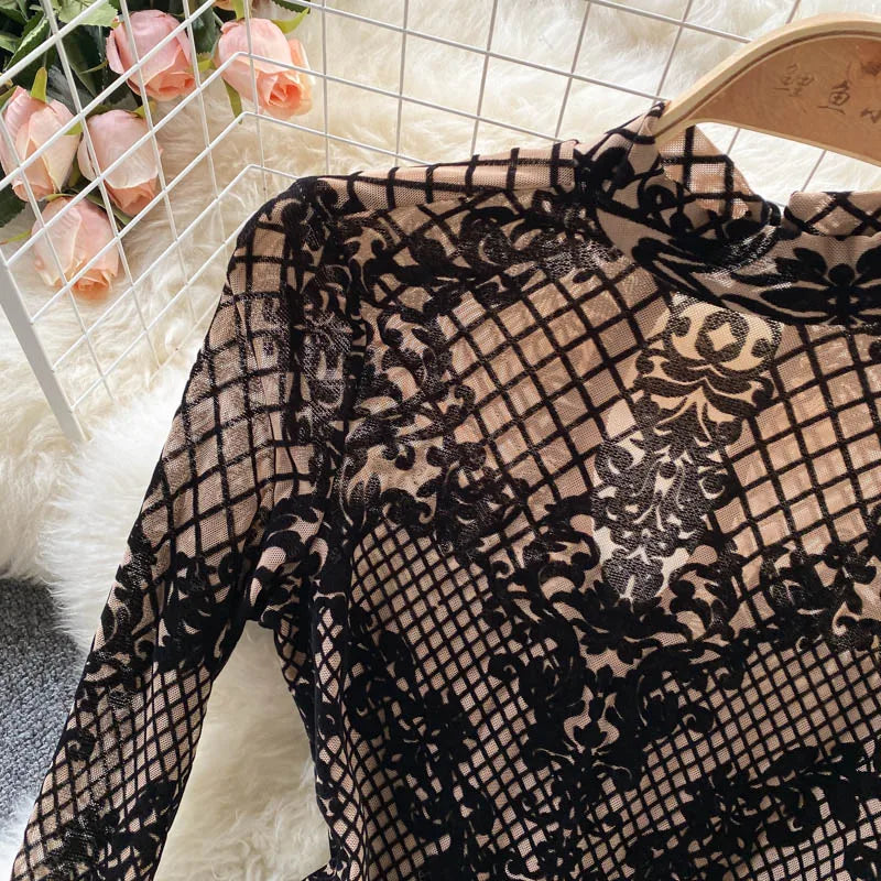 Women Korean Backless Mesh Bodysuit