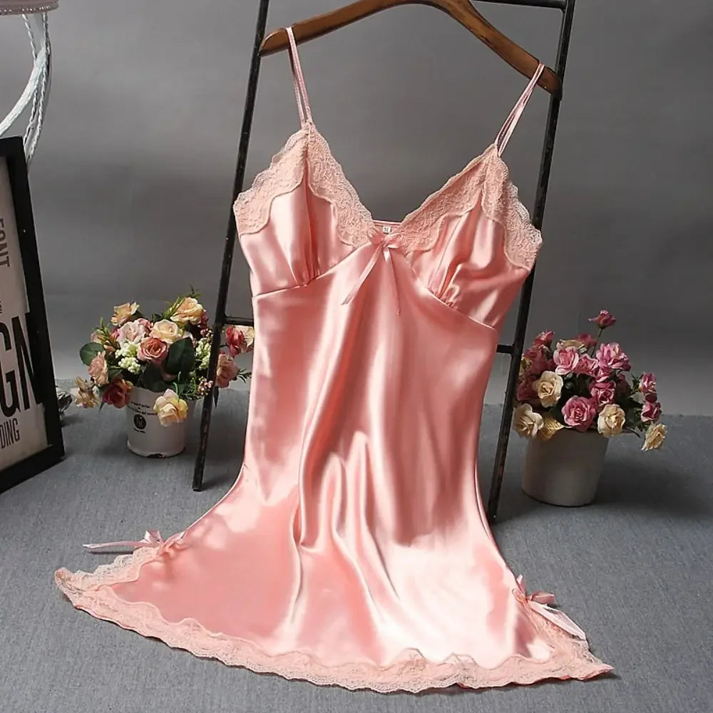 Sexy Lace Patchwork Silk Camisole Nightdress