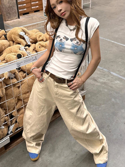Khaki Vintage High Waist Leg Jeans