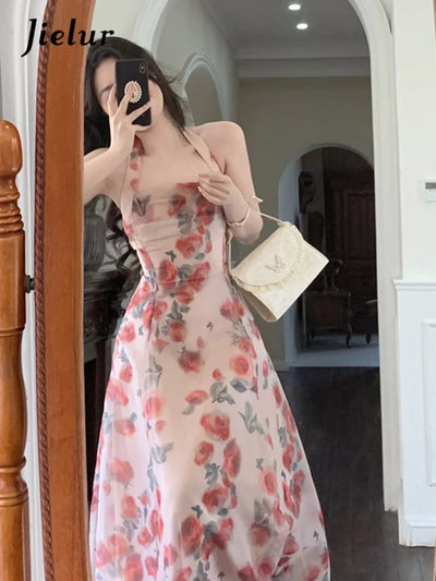 Floral Chiffon Halter Midi Dress
