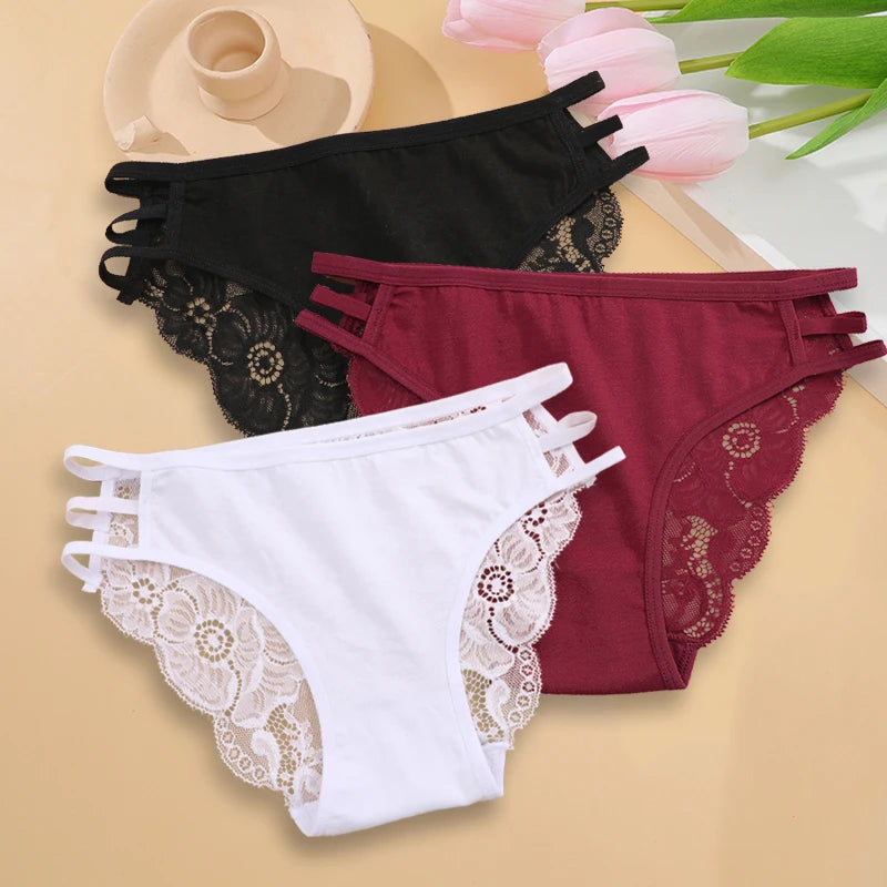 3PC Floral Lace Low-Rise Panty Set