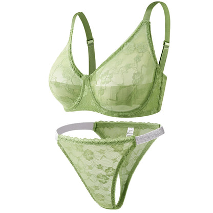 Plus Size Seamless Lace Bra & Brief Set