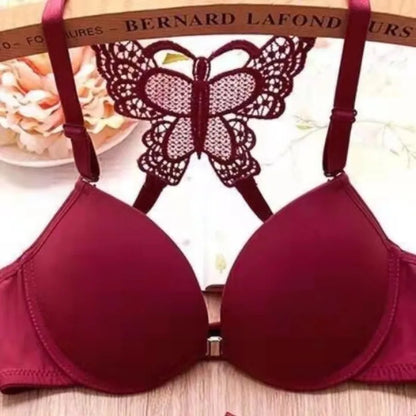 Sexy Red Front-Button Push-Up Bra Set