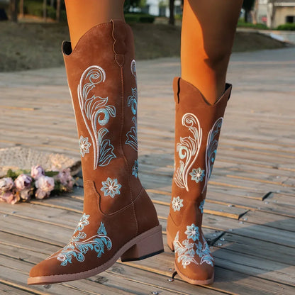 Women's Embroidered Long Tube Boots