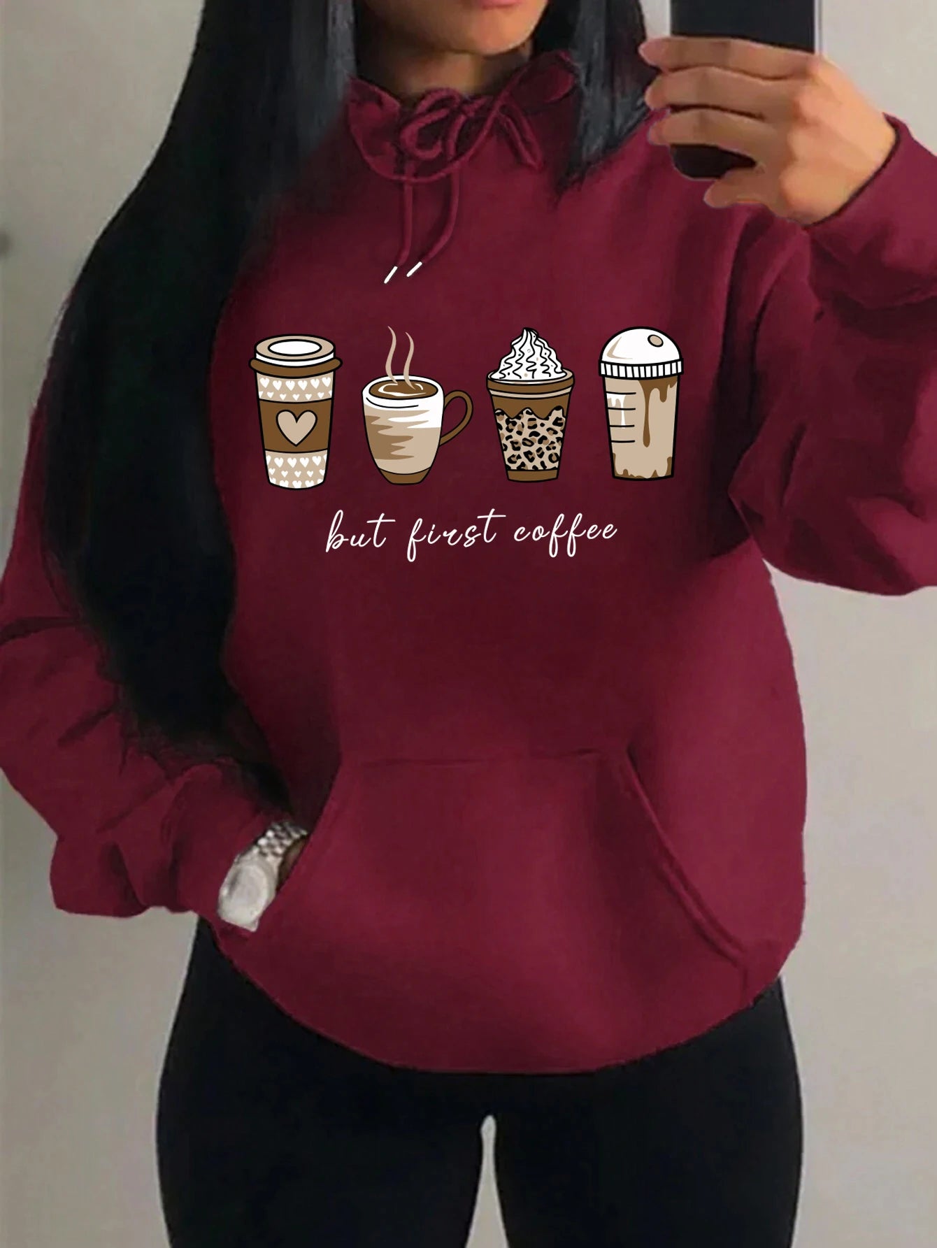 But First Coffee Pattern Hoodie