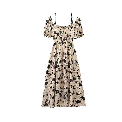 High Waist Bubble Sleeve Dress