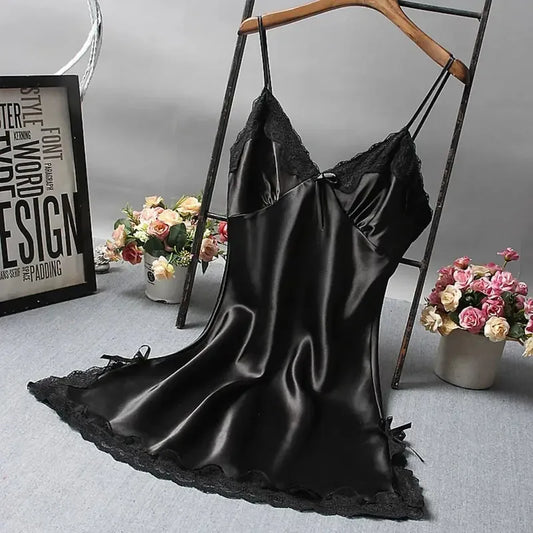 Sexy Lace Patchwork Silk Camisole Nightdress