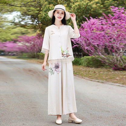 Women's Retro Cotton Hemp Jumpsuit