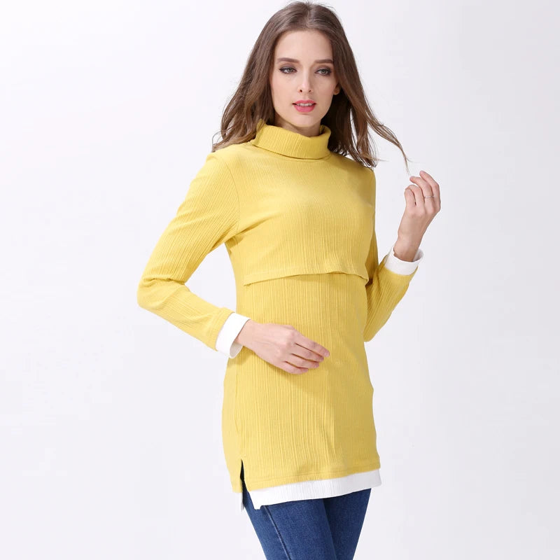 High Collar Long Sleeve Nursing Top