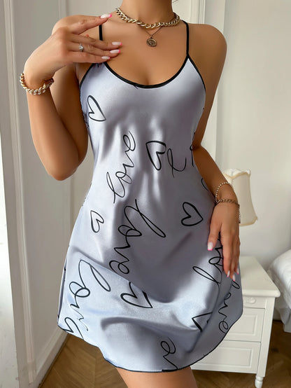 Heart Print Spaghetti Strap Nightdress