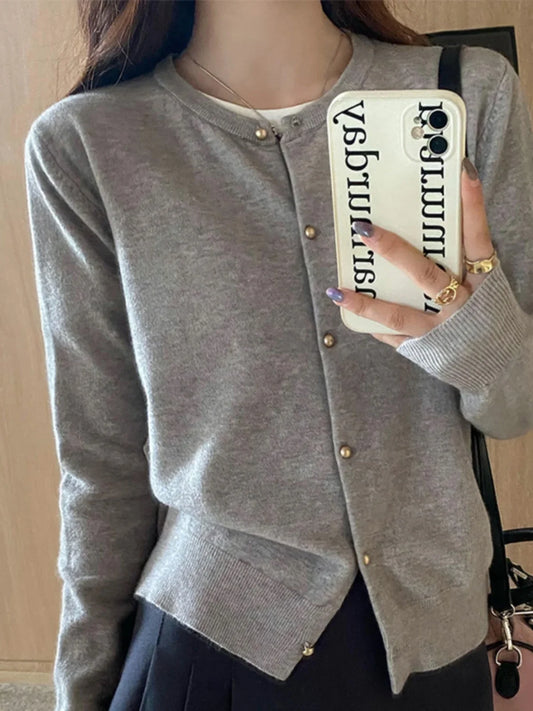 Korean Solid Color Knit Cardigan