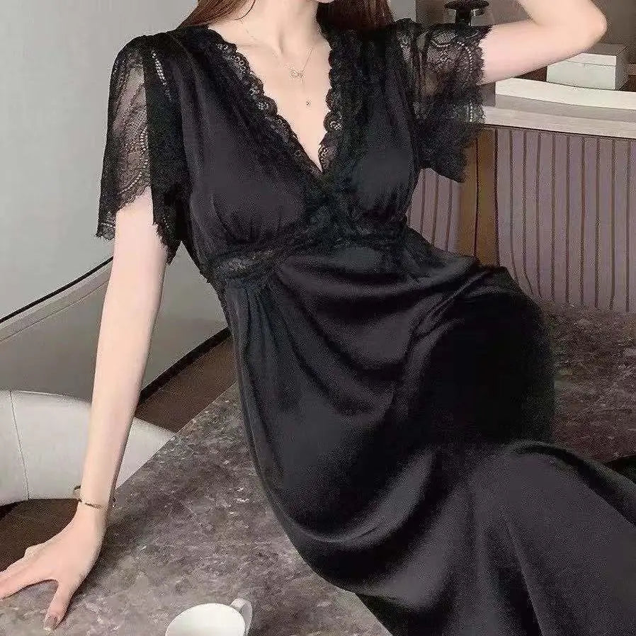 Summer Satin Lace Nightdress with Bra