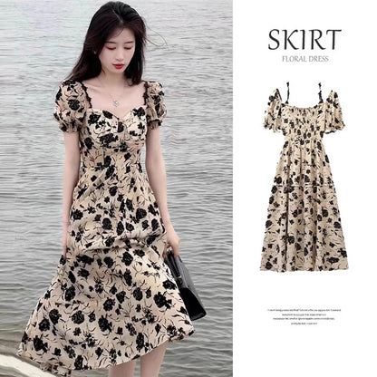 High Waist Bubble Sleeve Dress