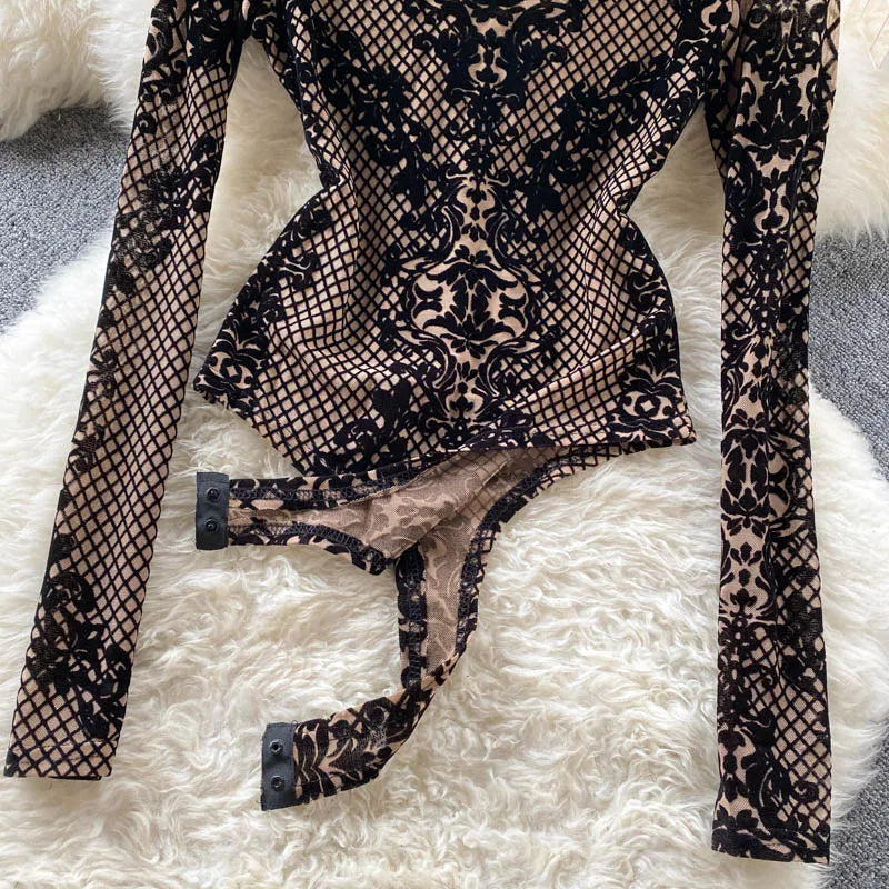 Women Korean Backless Mesh Bodysuit