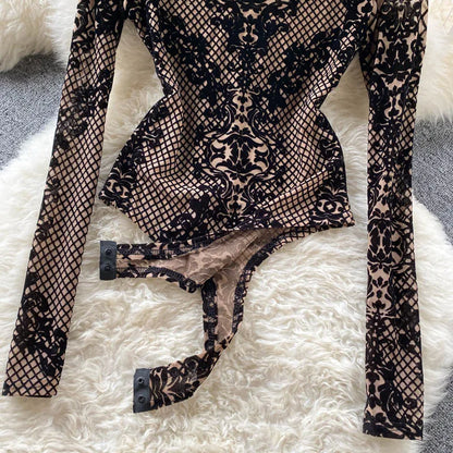 Women Korean Backless Mesh Bodysuit