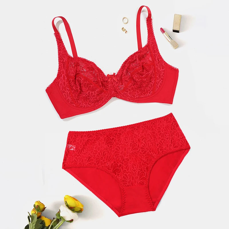 Plus Size Breathable Lace Lingerie Set