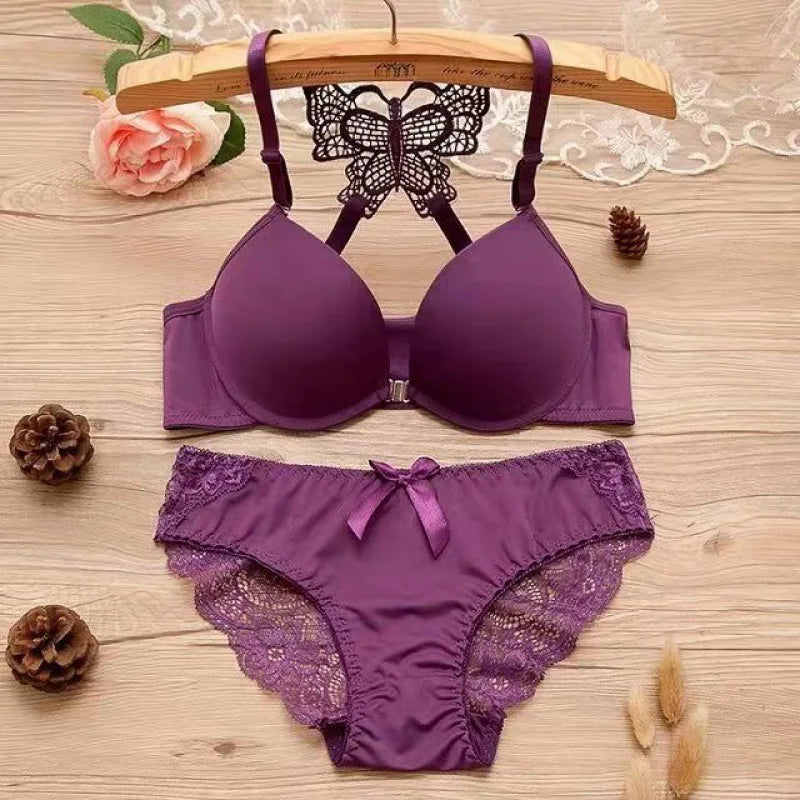 Sexy Red Front-Button Push-Up Bra Set