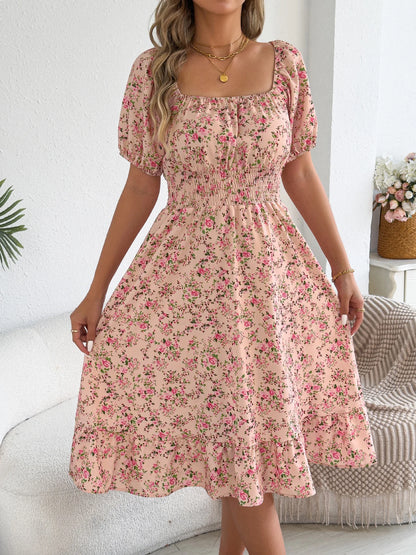 Spring Summer Floral Ruffle Dress