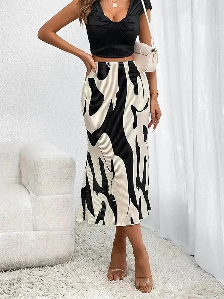Dressy Women’s Geometric Pleated Midi Skirt