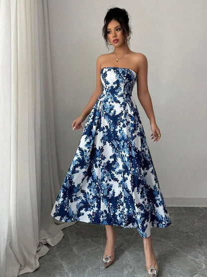 Boho Strapless Floral Maxi Dress