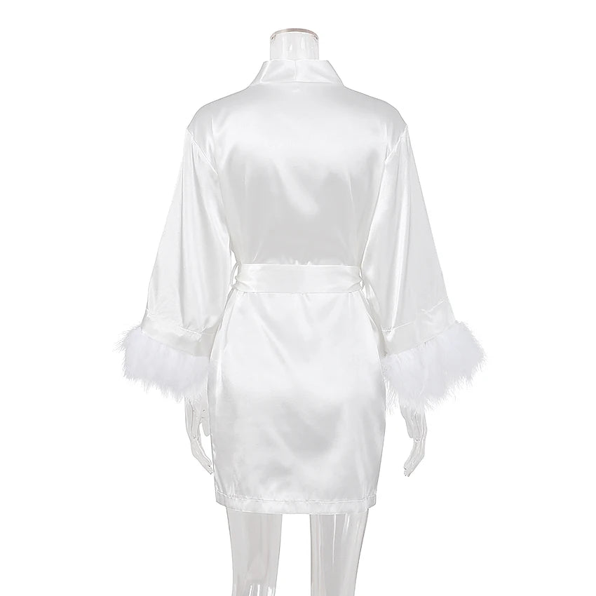 White Feather Satin Bridal Robe