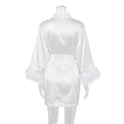White Feather Satin Bridal Robe