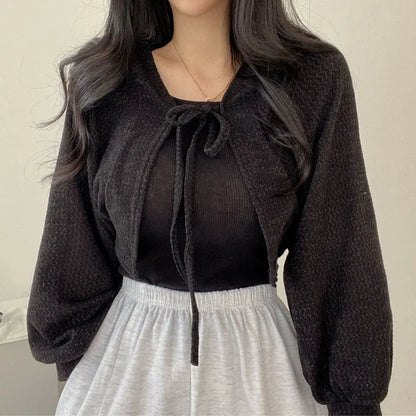 White Lace-Up Summer Knit Cardigan