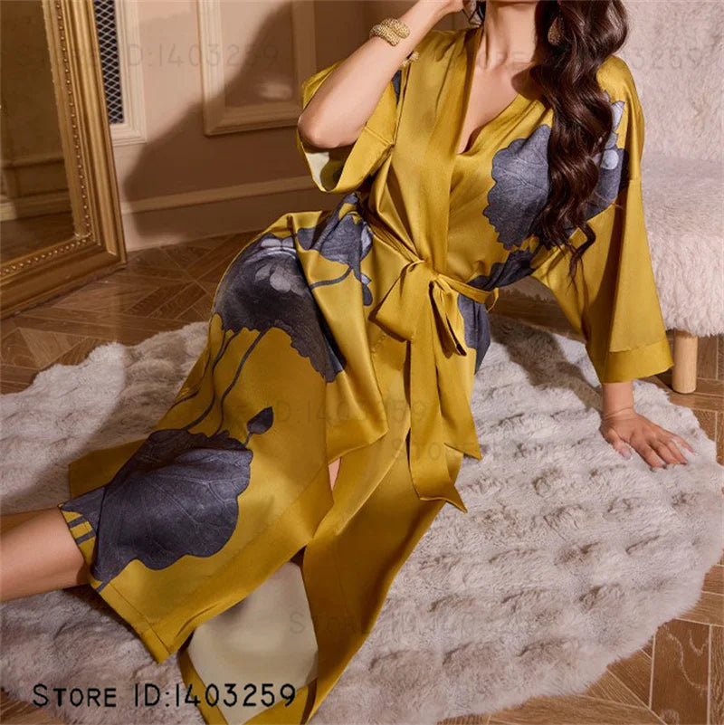 Oversized Floral Silk Kimono Robe