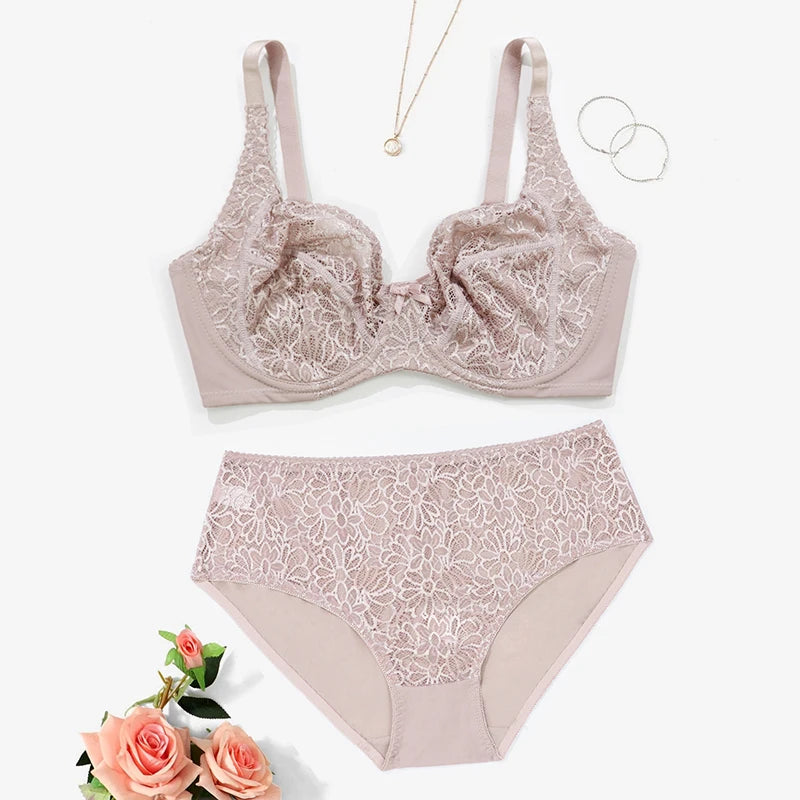 Plus Size Breathable Lace Lingerie Set