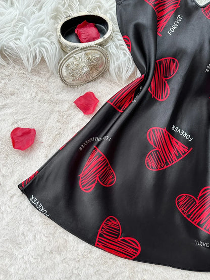 Valentine’s Red Lip Satin Nightdress