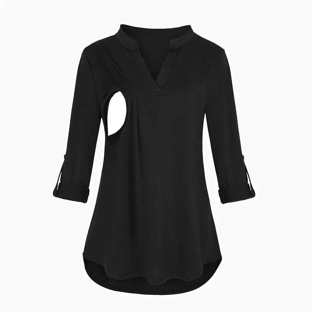 Striped V-Neck Nursing Blouse