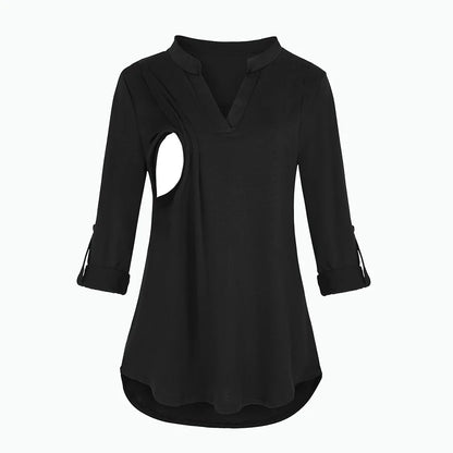 Striped V-Neck Nursing Blouse