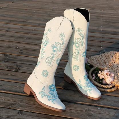Women's Embroidered Long Tube Boots