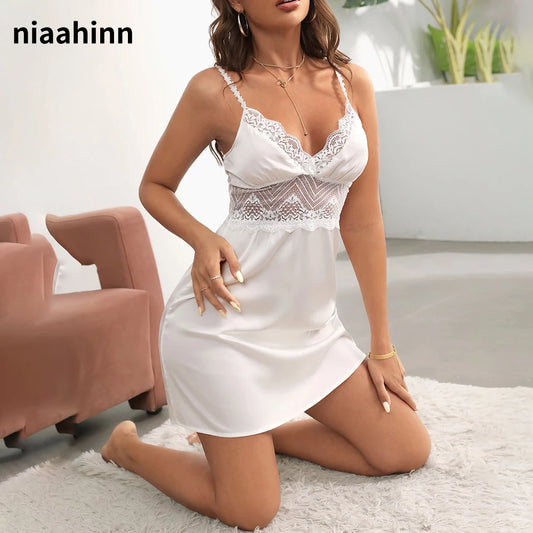 Sexy V-Neck Lace-Up Mini Nightdress