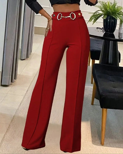 Solid Color Women's Straight-Leg Pants