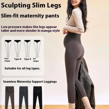 Plus Size Winter Fleece-Lined Maternity Leggings